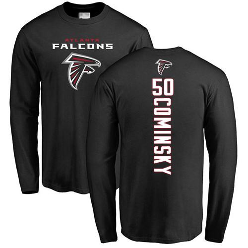 Atlanta Falcons Men Black John Cominsky Backer NFL Football #50 Long Sleeve T Shirt